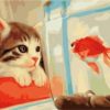 A Cat and a Red Fish Animals Paint By Numbers