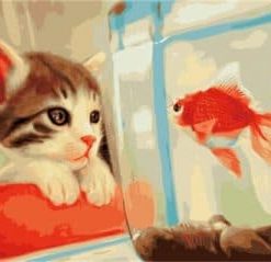 A Cat and a Red Fish Animals Paint By Numbers