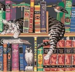 Cats on Bookshelves Paint By Numbers