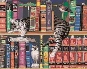 Cats on Bookshelves Paint By Numbers