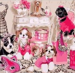 Dogs in Pink Paint By Numbers