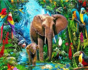 Elephants in Jungle Paint By Numbers