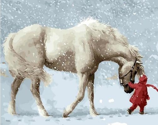 Horse in Snow Paint By Numbers