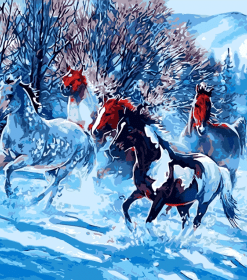 Horses in Snow Paint By Numbers