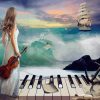 Lady with Piano and Violin at the Beach paint by numbers