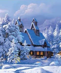 Snowy Cabin Paint By Numbers