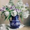 White Flowers In Vase Paint By Numbers