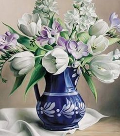 White Flowers In Vase Paint By Numbers