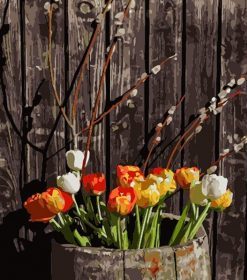 Wooden Barrel Flowers Paint By Numbers