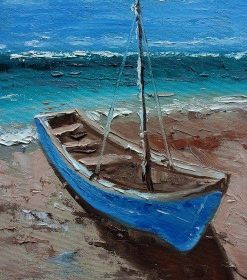 Blue Boat And Beach Paint By Numbers