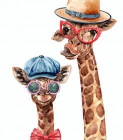 Giraffe and Baby Wearing Glasses Paint By Numbers