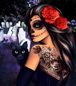 Skull Lady With Cat Paint By Numbers