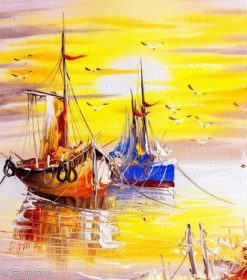 Warm Sunset and Ships Paint By Numbers