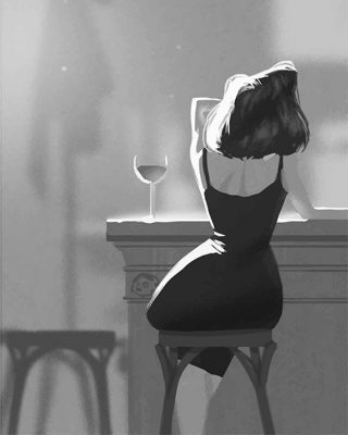 Black And White Lonely Woman Drinking Wine NEW Paint By Numbers