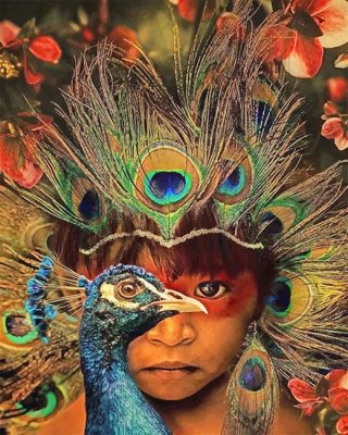 Peafowl Asian Little Boy NEW Paint By Numbers