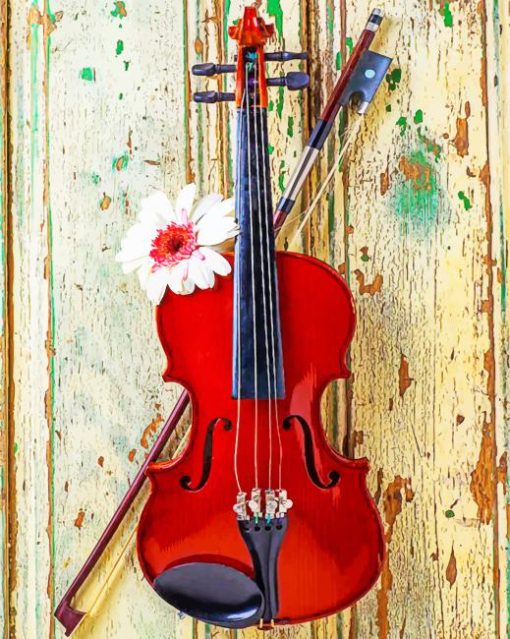 Violin With Daisy Flower paint by numbers