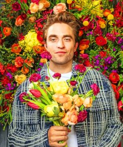 Robert Pattinson And Colorful Flowers paint by numbers