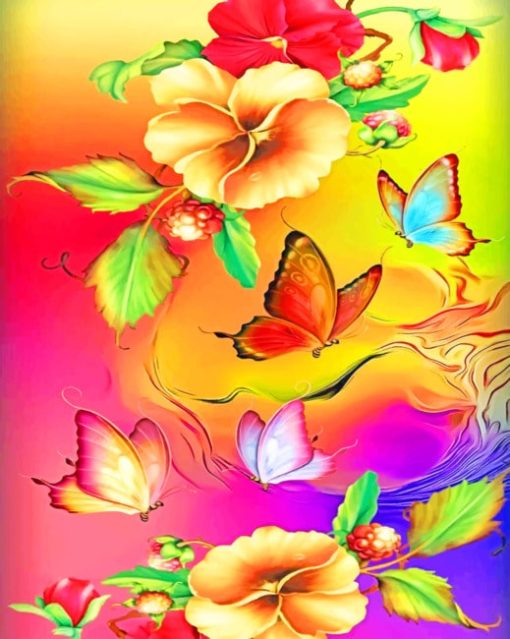 Flowers And Butterflies Paint by numbers