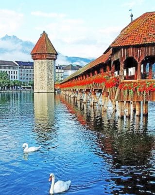 Swans In Chapel Bridge paint by numbers