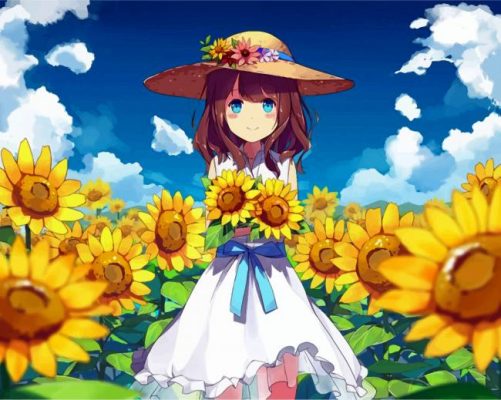 Anime Girl And Sunflowers paint by numbers