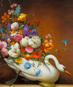 Flowers On Swan Art paint by number