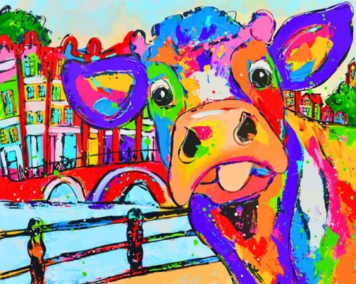 Colorful Cow In Amsterdam Paint by numbers