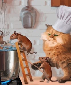 Chef Cat And Mice Paint by numbers