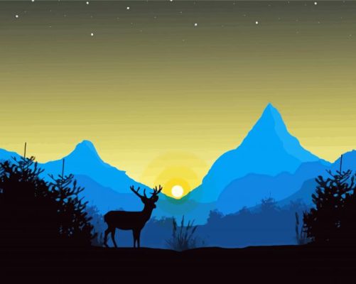 Illustration Sunrise Deer Paint By Numbers