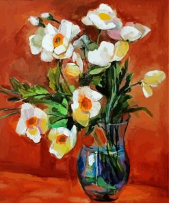 White Poppies Vase Paint By Numbers