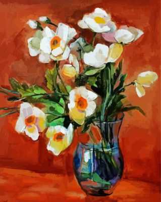 White Poppies Vase Paint By Numbers