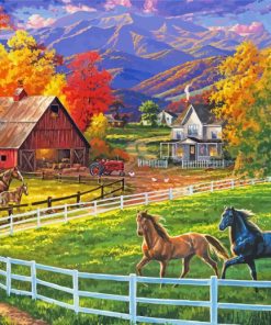 Autumn Ranch And Horses Paint By Numbers