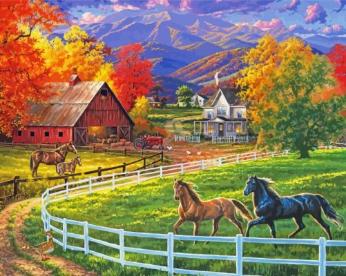 Autumn Ranch And Horses Paint By Numbers