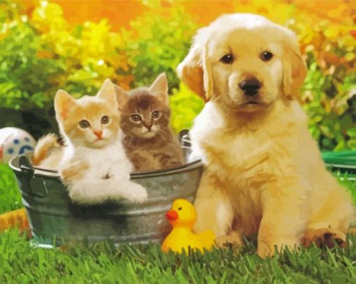 Tabby Cats And Golden Spaniel Puppy Paint By Numbers