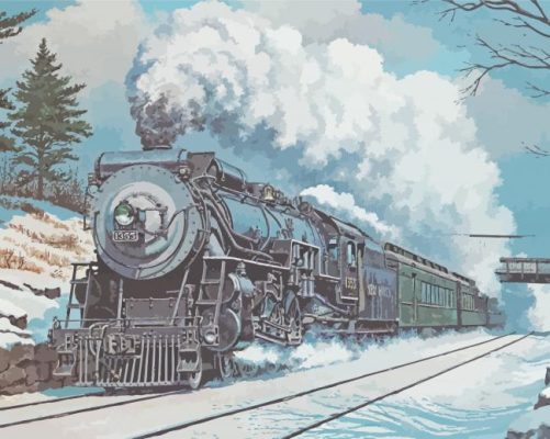 Vintage Train In Snow Paint By Numbers