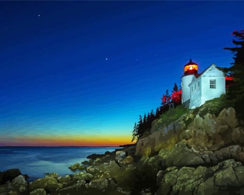 Bass Harbor Lighthouse At Night Paint By Numbers