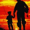 Father And Son Fishing Silhouette At Sunset Paint By Numbers