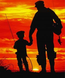 Father And Son Fishing Silhouette At Sunset Paint By Numbers