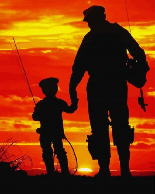 Father And Son Fishing Silhouette At Sunset Paint By Numbers