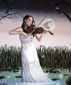 Girl Playing Violin In Moonlight Paint By Numbers