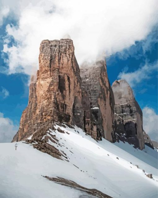 Snowy Tre Cime Di Lavaredo Mountain Paint By Numbers