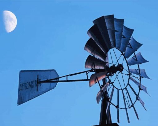 Western Windmill And Moon Paint By Numbers