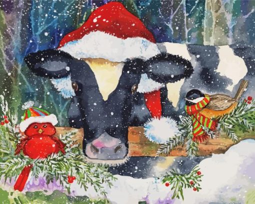 Winter Christmas Cow Paint By Numbers