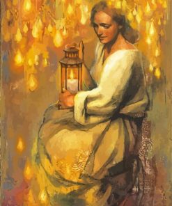 Woman Holding Lantern Art Paint By Numbers