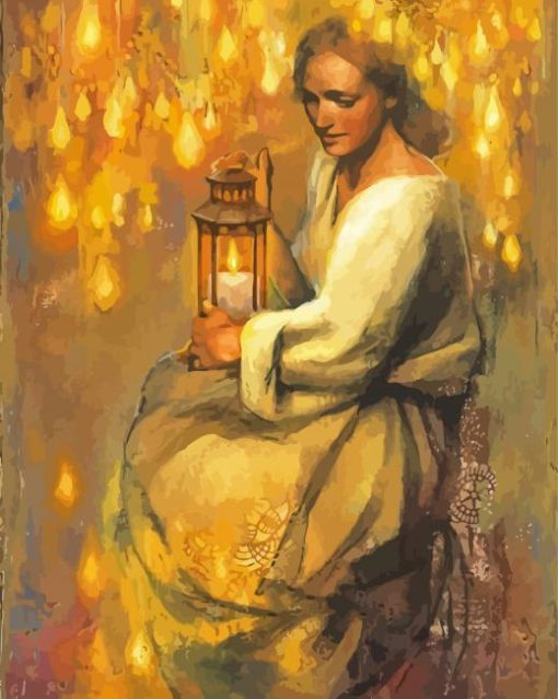 Woman Holding Lantern Art Paint By Numbers