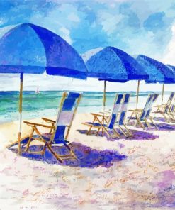 Blue Parasols On The Beach Paint By Numbers