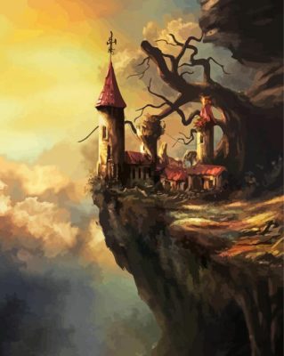 Fantasy Cliff Side Castle Paint By Numbers