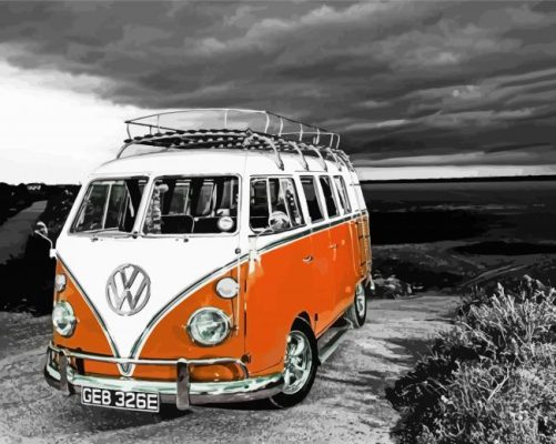 Orange VW Vamper Van Paint By Numbers