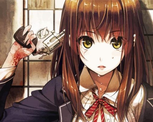 Sad Girl Anime With Gun Paint By Numbers