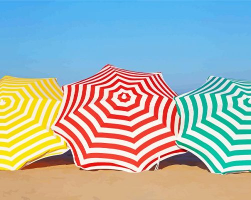 Three Parasols On The Beach Paint By Numbers