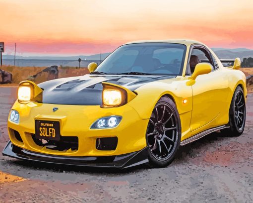 Yellow Mazda RX7 Paint By Numbers